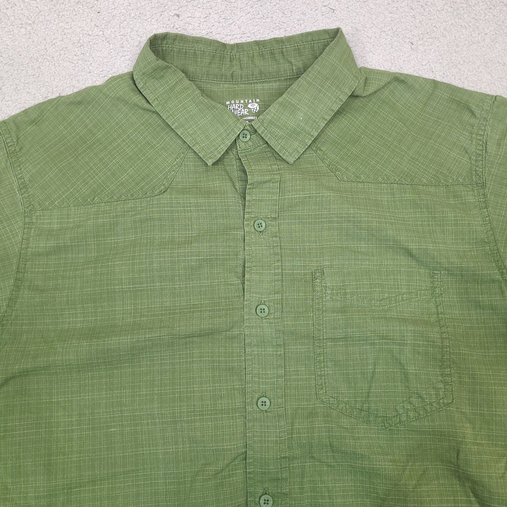 Mountain Hardwear Shirt Mens Large‎ Green Grid Short Sleeve Button Up Hiking